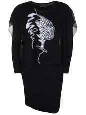 Jerseykleid mit Chiffon-Überwurf Doris Streich weiß-schwarz