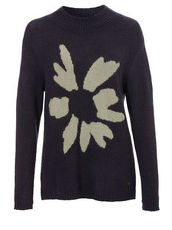 Weicher Woll-Pullover mit Blüten-Motiv Via Appia NACHTBLAU / MOOS