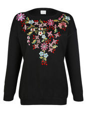 Pullover mit Blumenstickerei Alba Moda schwarz
