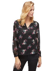 gemusterte Bluse mit Doucle-Layer Tom Tailor black