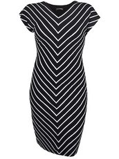 Jerseykleid mit V-Streifenmuster Doris Streich schwarz-weiß