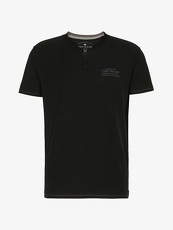 Tom Tailor Casual T-Shirt mit Knopfleiste und Print, Herren, black, Größe: M