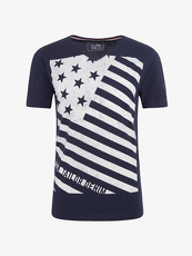 Tom Tailor Denim T-Shirt mit Flaggen-Print, Herren, black iris blue, Größe: M