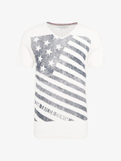 Tom Tailor Denim T-Shirt mit Flaggen-Print, Herren, slightly creamy, Größe: M
