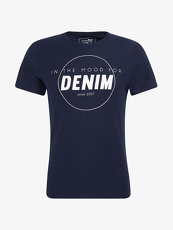 Tom Tailor Denim T-Shirt mit Schrift-Print, Herren, black iris blue, Größe: L