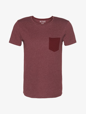 Tom Tailor Denim T-Shirt mit farbiger Brusttasche, Herren, deep burgundy...