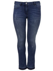 Knöchellange Denim-Jeans mit Fransen Frapp Mid Denim Blue