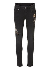 Jeans mit floraler Stickerei Cartoon Black Denim - Grau