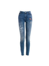 Girlfriend- Jeans mit Slogan-Print und Badges Tuzzi denim