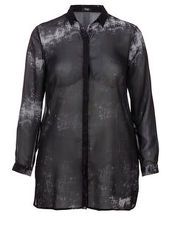 Lange Bluse mit Hemdkragen und Musterung Frapp BLACK MULTICOLOR
