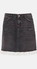 Jeans-Minirock mit gepunktetem Rüschen-Besatz