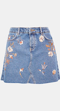Jeans-Rock mit Floral-Stickerei, 100% Baumwolle