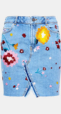 Jeans-Rock mit üppiger Blüten-Stickerei