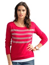 Pullover mit Strass-Streifen Alba Moda Green pink