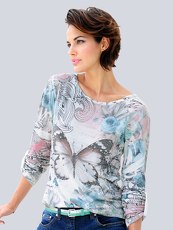 Shirt mit Butterfly-Print Alba Moda Green ecru/rose