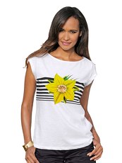 T-Shirt mit Blumenmotiv Alba Moda weiß/bunt