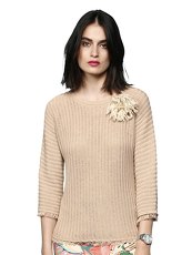 Pullover mit Blumenbrosche NICE CONNECTION beige
