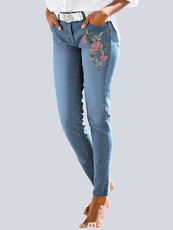 Jeans mit Blütenstickerei Alba Moda blue bleached