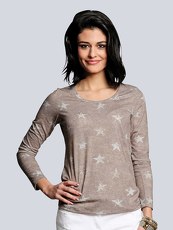 Shirt mit Sternendruck Alba Moda Green taupe/offwh