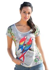 Shirt mit verziertem Papageien-Print Alba Moda offwhite-druck