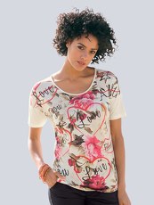 T-Shirt im Romantik-Look Alba Moda creme bedruckt
